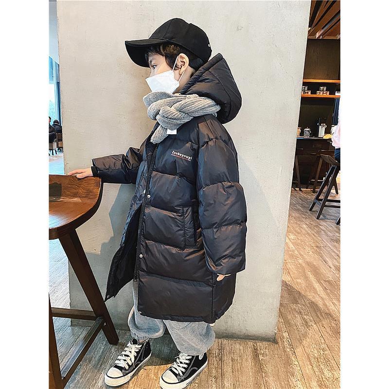 白鸭绒儿童新款羽绒服中长款男女童免洗外套中大童亮面童装加厚