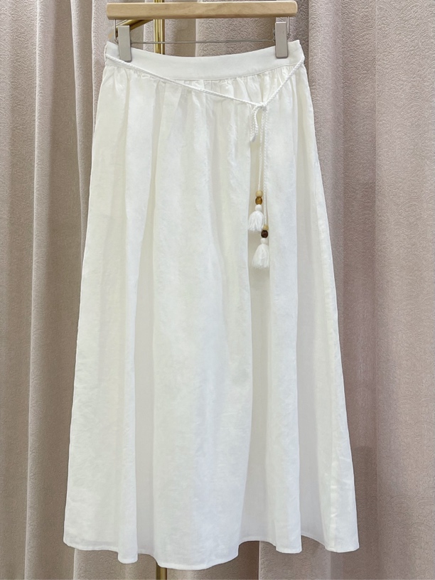 定制加厚苎麻文艺复古大摆显瘦气质松紧腰半身裙白色半身裙1802-1