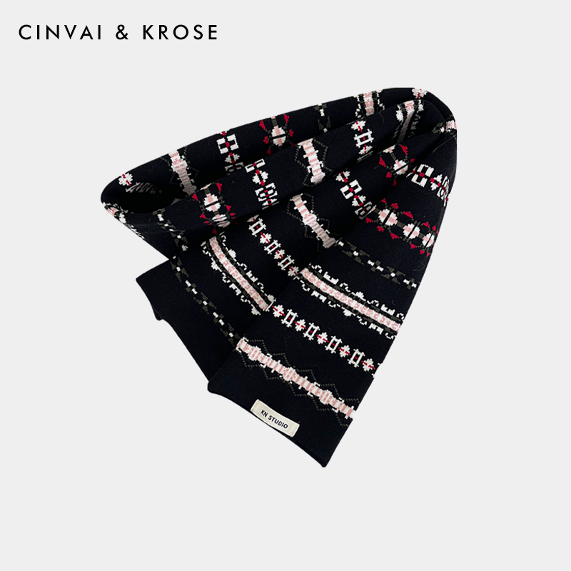 【CinvaiKrose官方正品】围巾女秋冬冰岛风格小众提花条纹保暖围脖