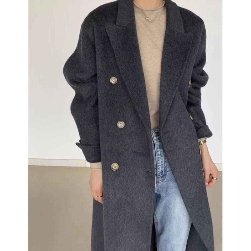双面羊毛大衣女中长款2023秋冬新款高端休闲气质羊毛宽松毛呢外套