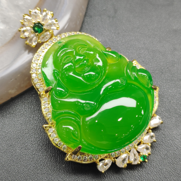 ST1843（珠宝玉石）天然珠宝高冰满绿佛公吊坠-送礼佳品-送高货绳