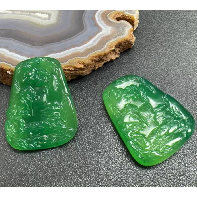 S1990（玉甲珠宝）天然冰阳绿山水牌吊坠-多样性发货只发一件-配绳