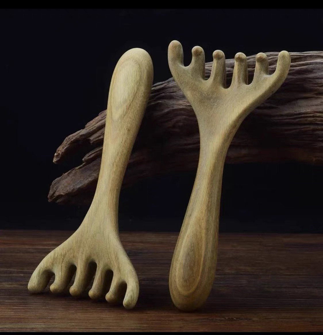 天然绿檀木鹿角按摩梳头皮纯实木檀木发疗按摩疏通经络梳