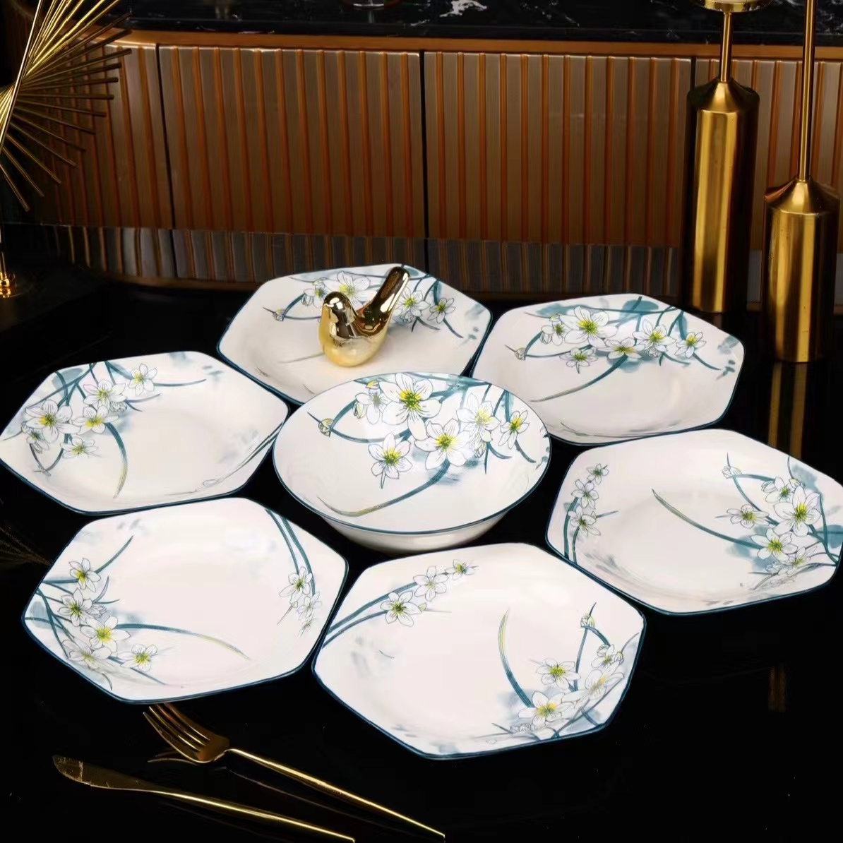 足银耳饰 氺仙花（六个盘子+一个汤碗） 破损联系柚子商家补发