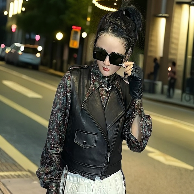 仙姐姐小众高奢绵羊皮拉链马甲休闲秋冬