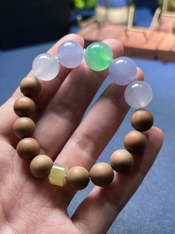 冰胶紫绿珠子翡翠手串卡13.1