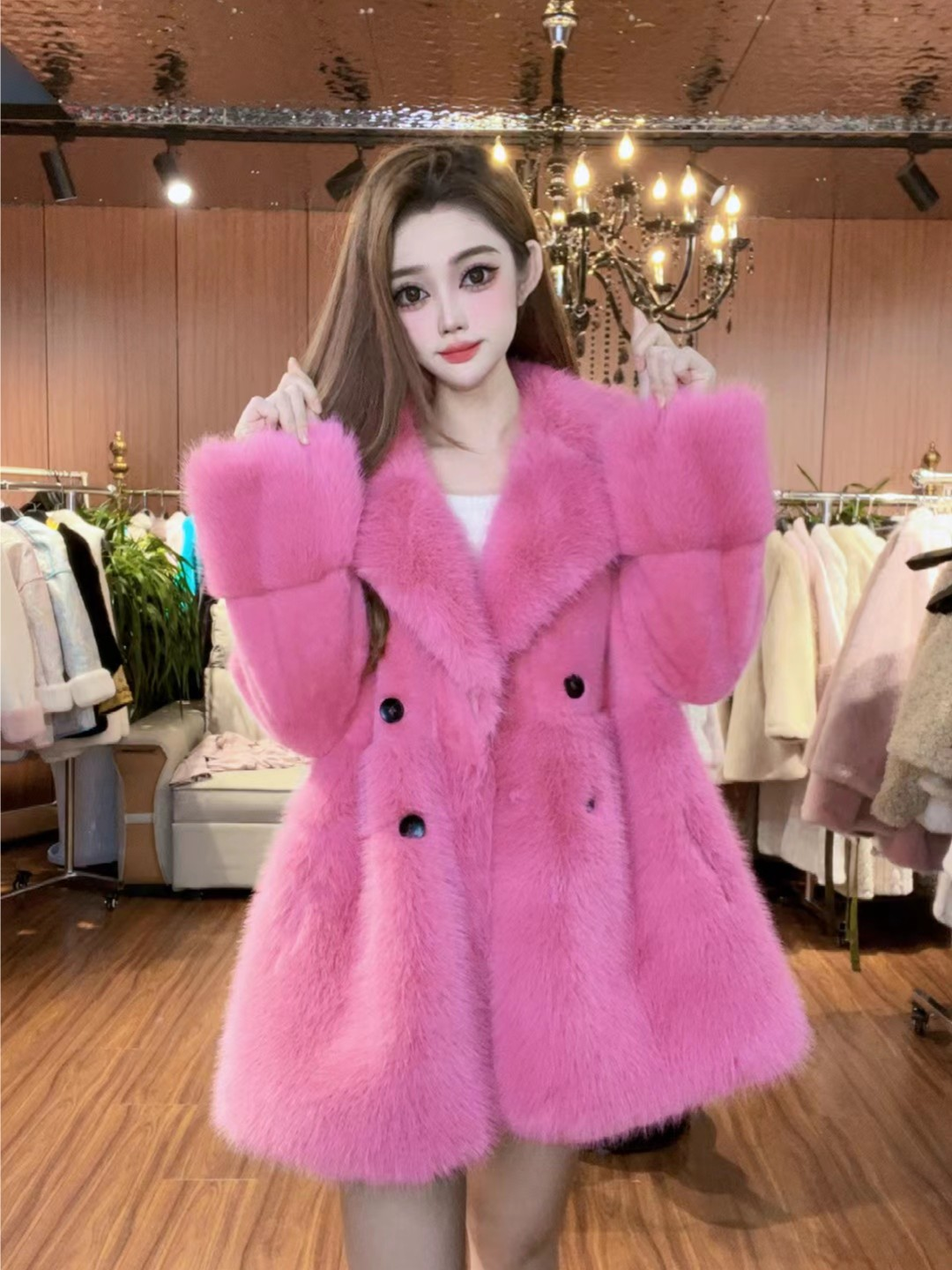 冬季新款百搭轻奢风毛毛外套23063上衣女外套网红时尚保暖