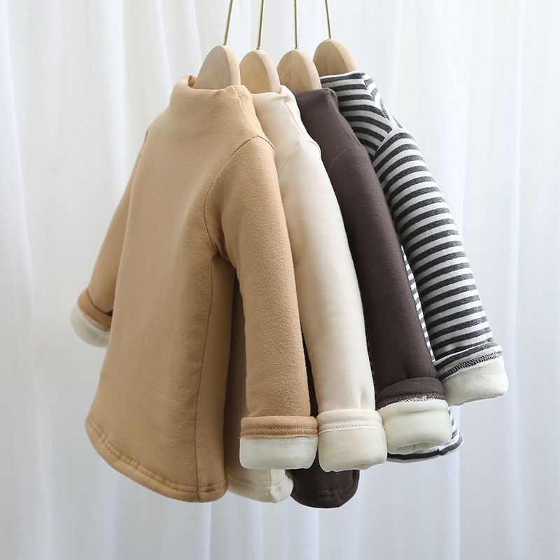 兰秀儿童潮流半高领打底衫秋冬男女童加厚加绒灰t婴儿宝宝条可爱