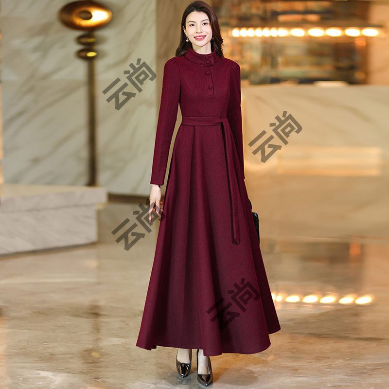 安可拉红气质长裙显瘦高级感新款春秋加厚大摆连衣裙女及脚踝1208