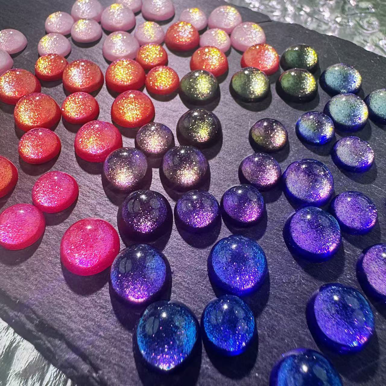 DIY半球树脂平底珠光变幻彩戒面发簪戒指镶嵌玩偶眼睛配件手工