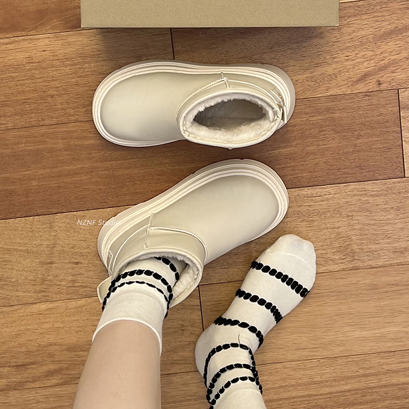 皮毛一体白色加绒防滑厚底雪地靴女款2023新款冬季加厚保暖棉鞋子