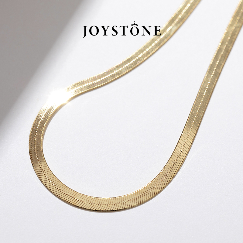Joystone 链子925银 意大利宽扁形蛇骨链 高级感经典百搭锁骨链