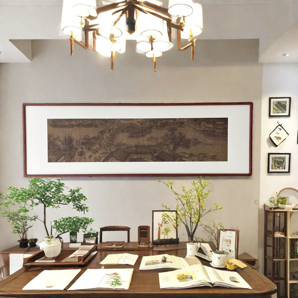 张择端清明上河图横幅挂画客厅书房玄关纯实木手工装裱