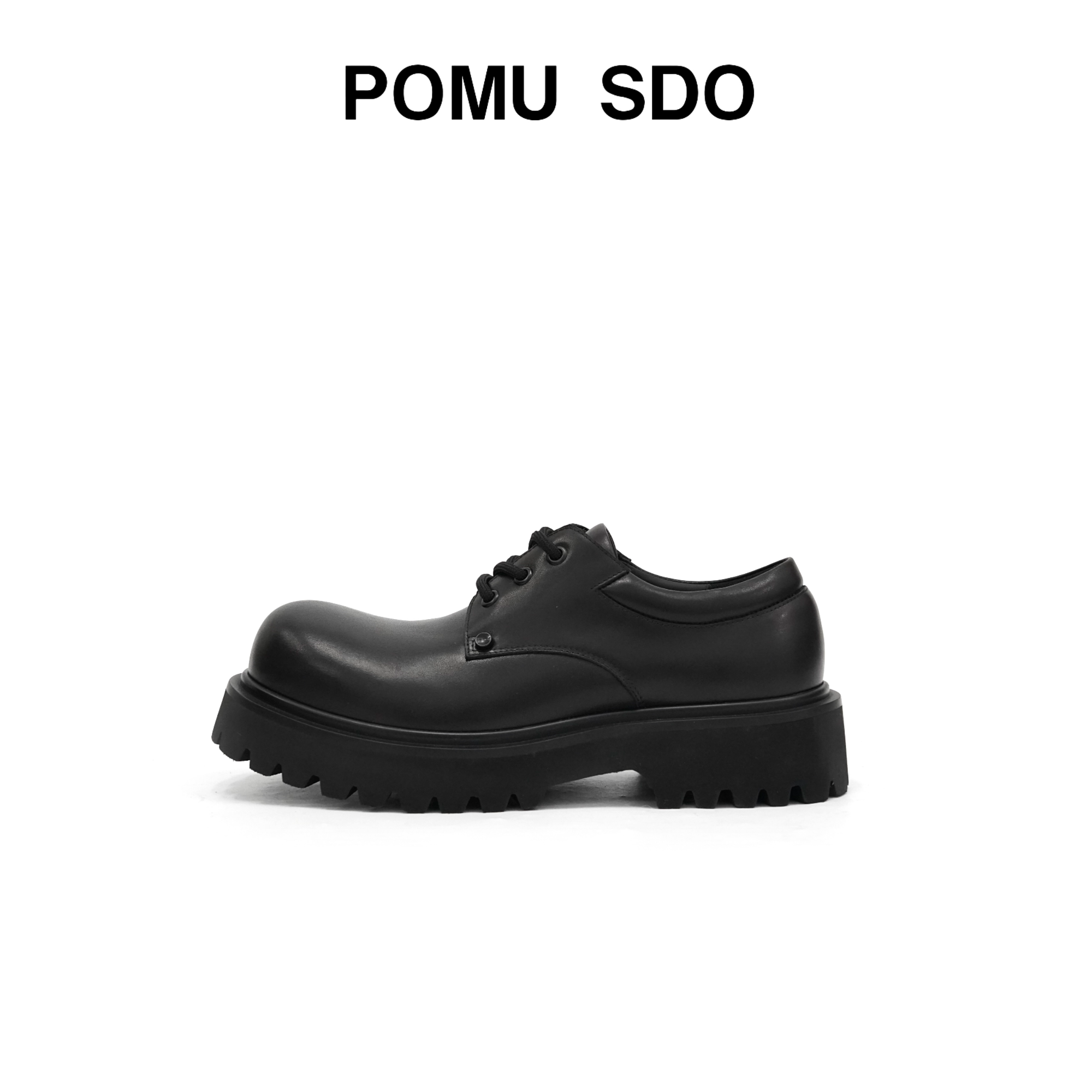 POMU SDO: 男士简约大头小牛皮磨砂休闲厚底皮鞋德比鞋男鞋