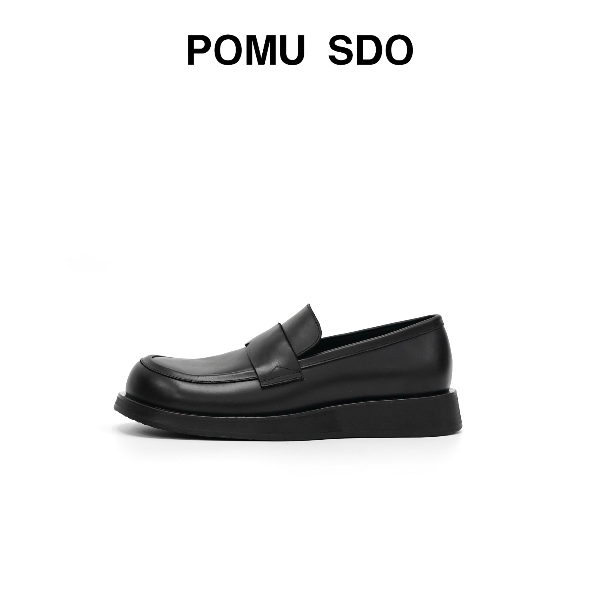 POMU SDO 男士简约时尚黑色牛皮乐福鞋歪头一脚蹬休闲皮鞋