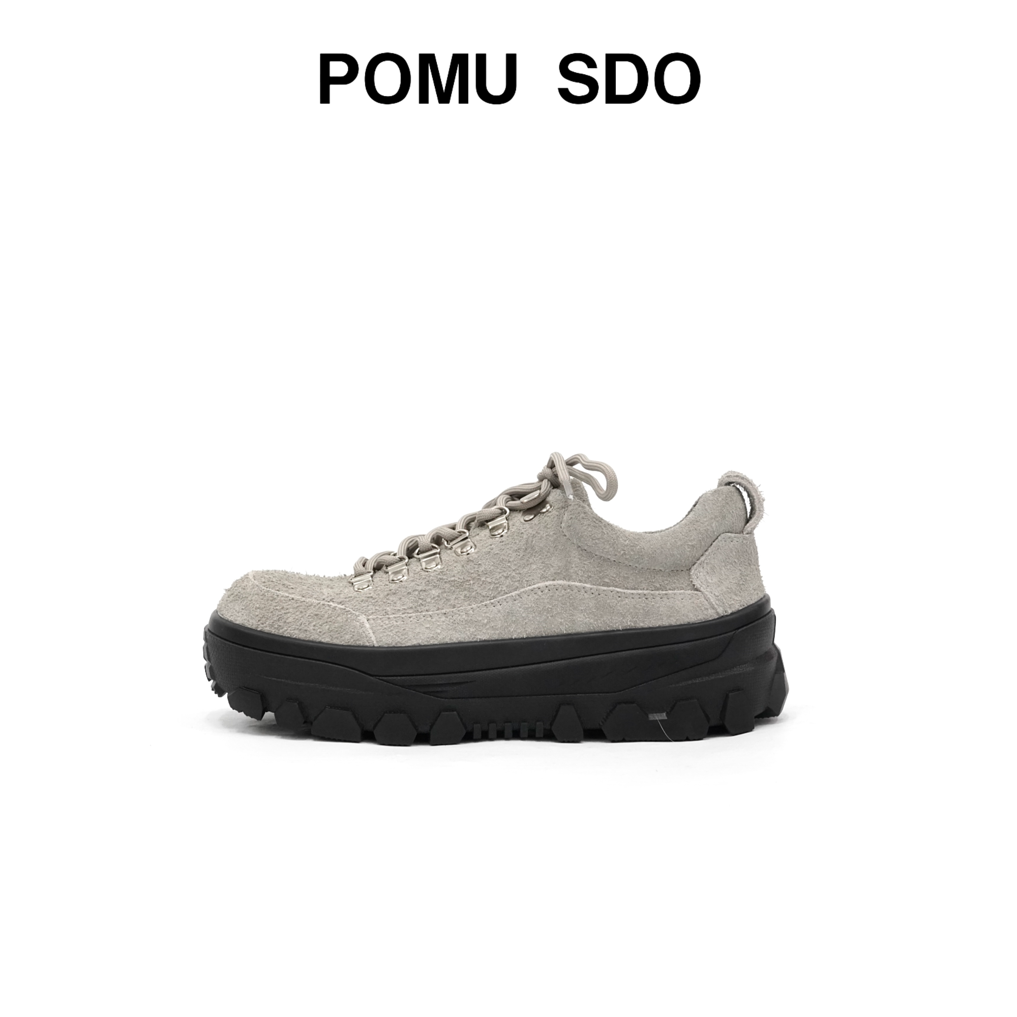 POMU SDO 男士真皮复古反绒厚底增高户外登山鞋运动休闲通勤鞋男