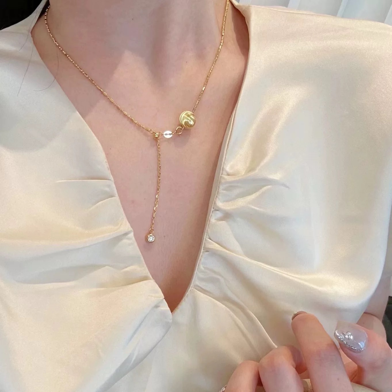 铜合金项链 轻奢气质百搭豆豆锁骨链高级感精致项链-2627