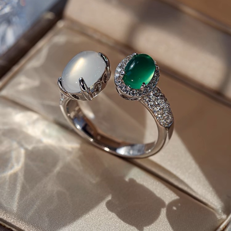 铜合金合成锆石戒指 轻奢气质百搭优雅时尚绿色戒指-2540