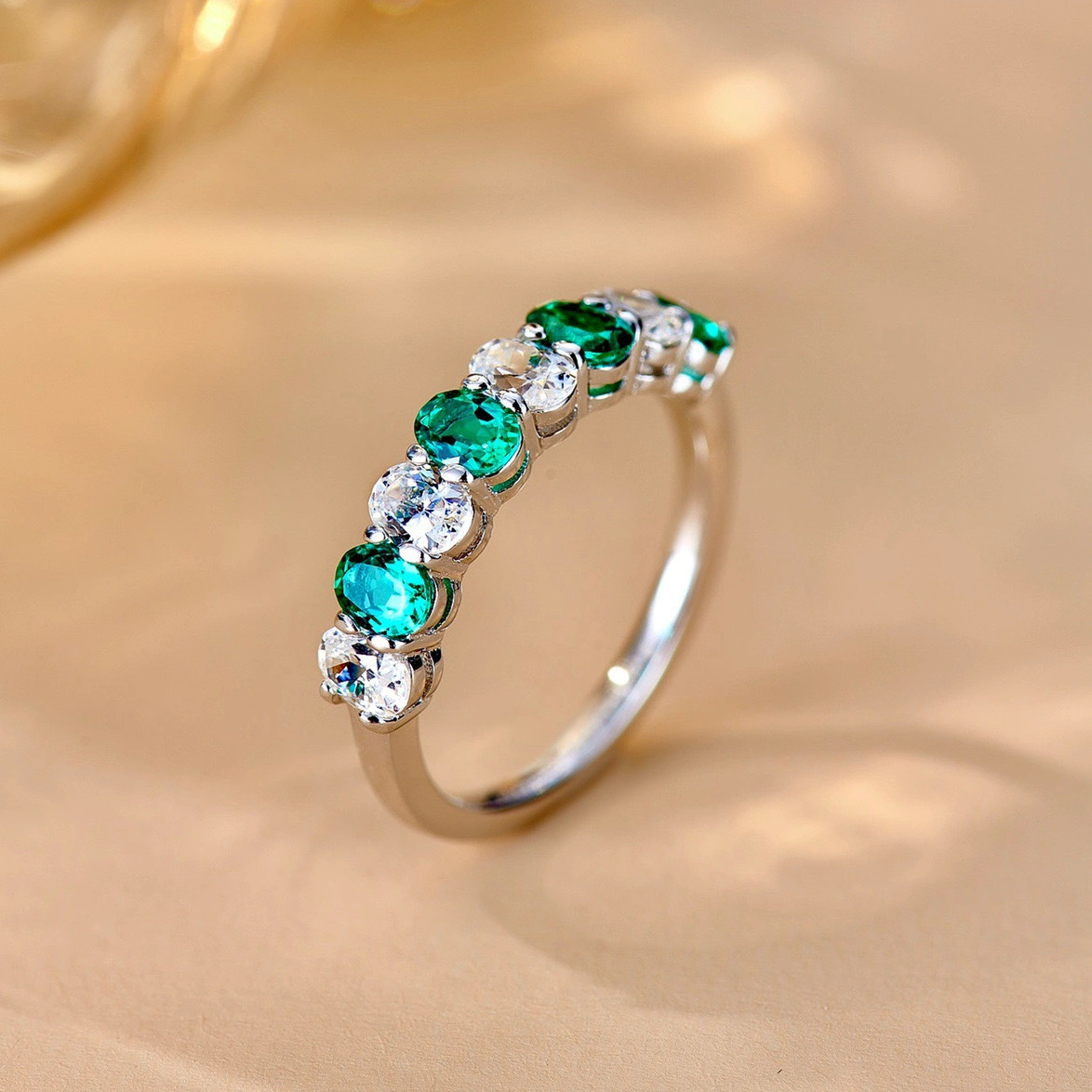 铜合金合成锆石戒指 轻奢百搭气质优雅绿色简约戒指J1175-2467