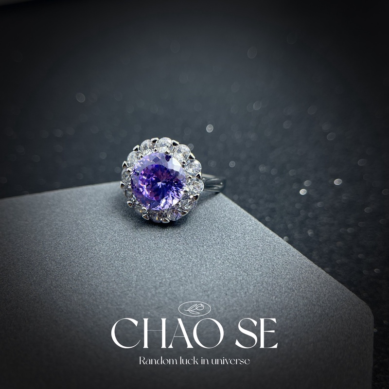 铜合金莫桑石戒指 轻奢气质百搭紫色冰花切优雅戒指L027-2499