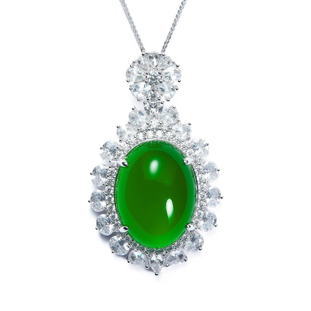 铜合金项链 轻奢冰绿蛋面气质优雅百搭花朵项链DX0723-2367