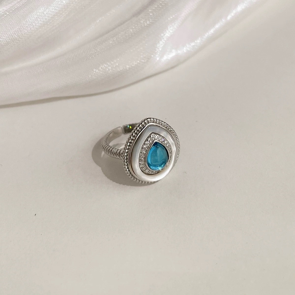 铜合金贝壳戒指 轻奢优雅气质百搭蓝色戒指-2612