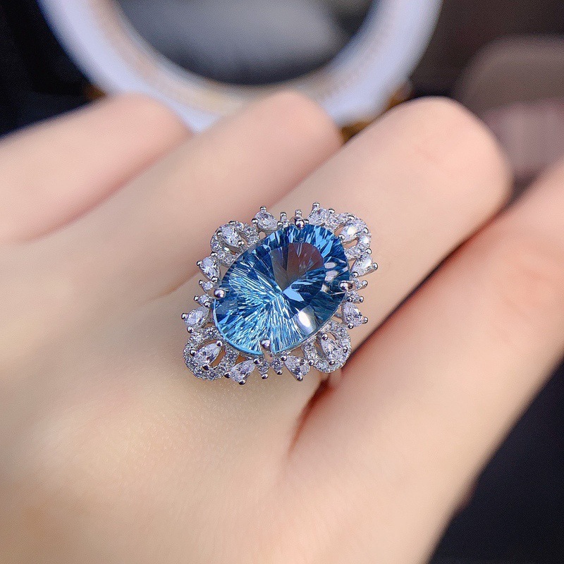 铜合金合成锆石戒指 轻奢气质百搭蓝色设计款戒指J0970-49