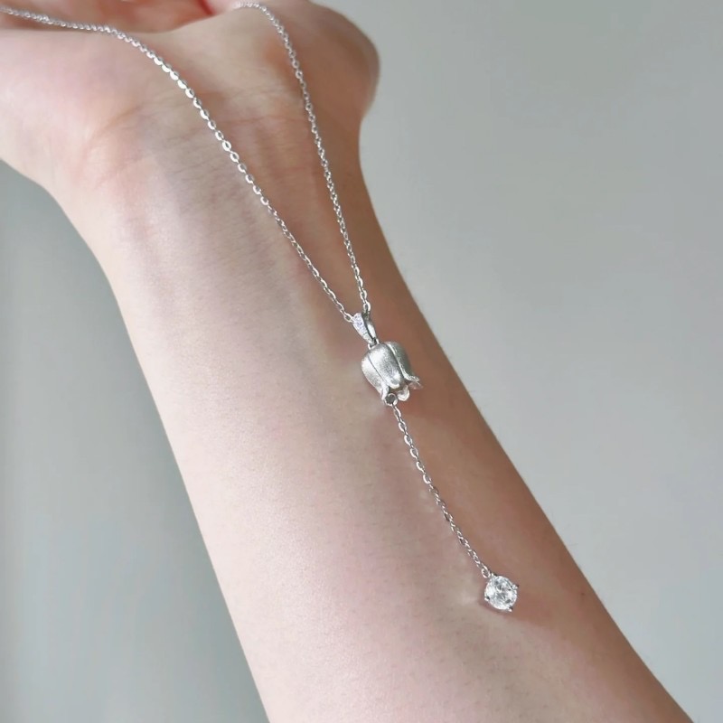 铜合金项链 轻奢气质百搭优雅水滴铃兰花小众项链-2624