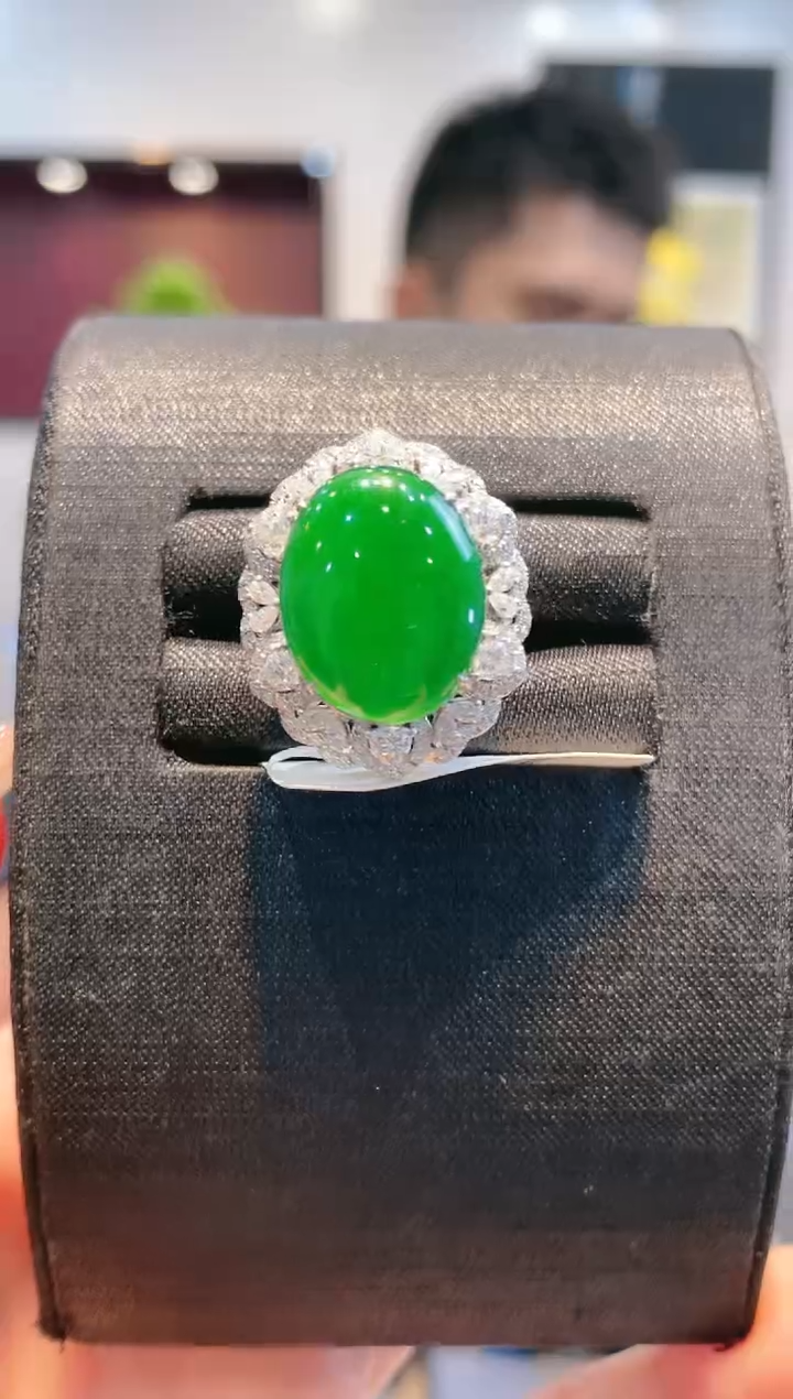 【闪购商品】翡翠戒指18K金镶嵌天然A货翡翠A58两用款