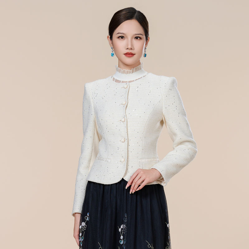 SUSSI/古色圆领单排扣短款外套显瘦气质