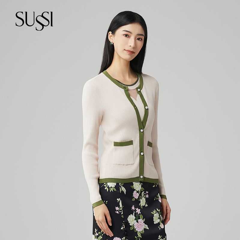 SUSSI/古色24春商场同款通勤风百搭圆领毛针织衫外套