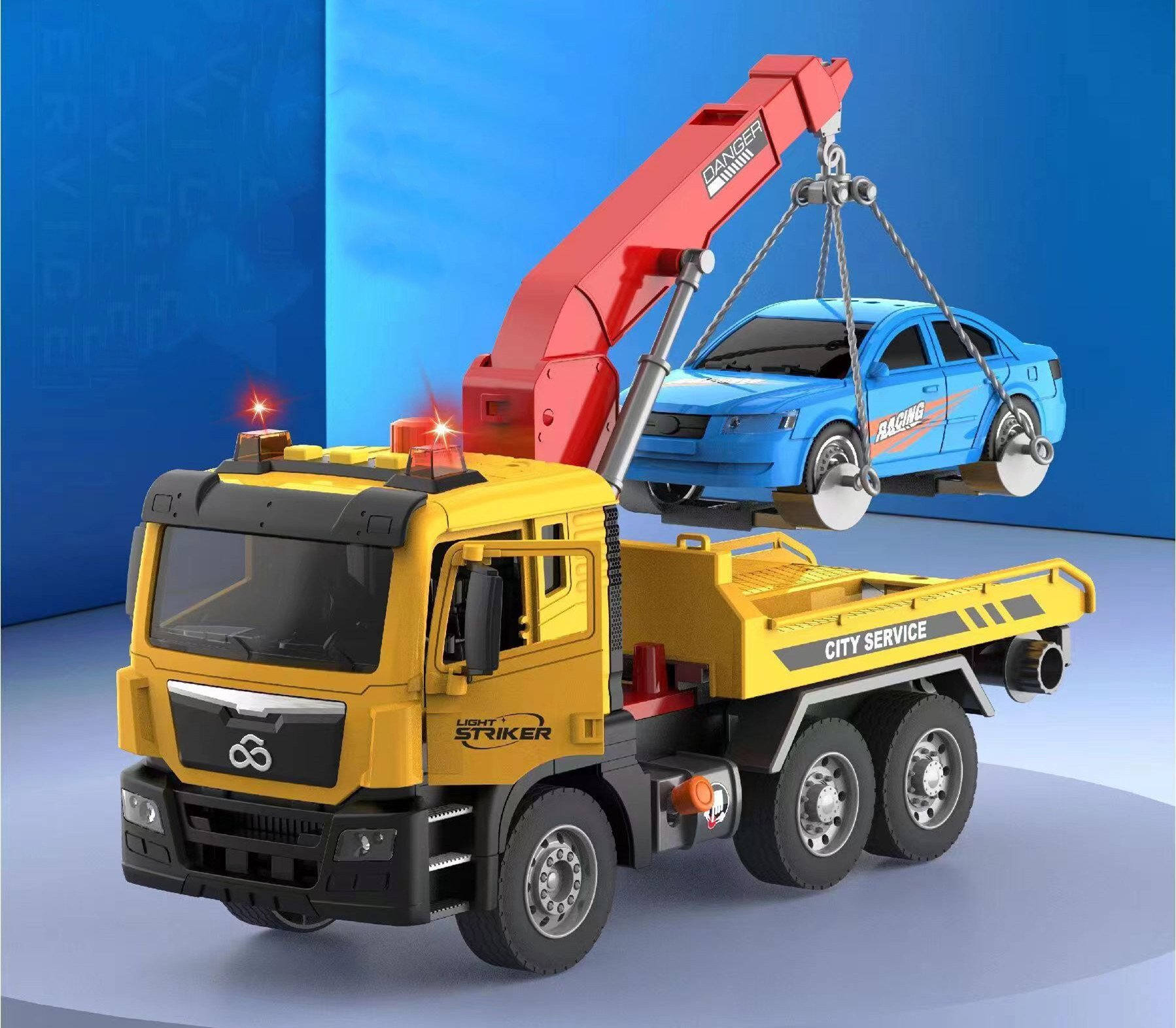 正版文艺车玩会讲故事的空气动力车清障者车门可开按键打气升降