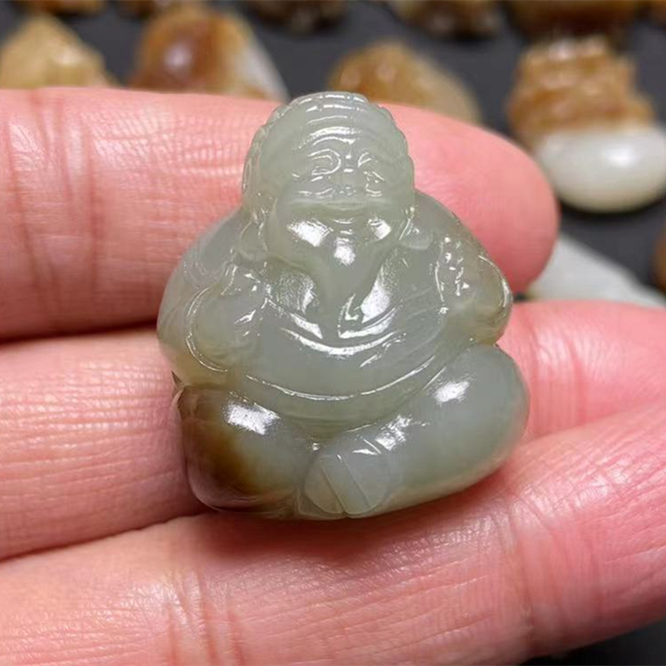新疆和田玉且末蓝糖青财神挂件