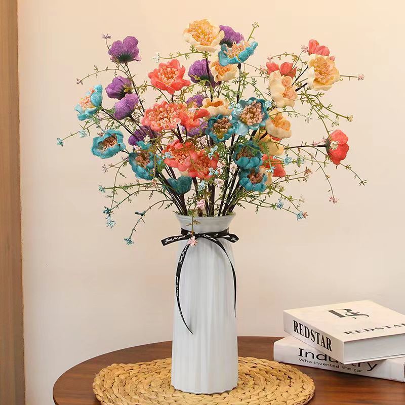 新疆包邮仿真粉蝶花芙蓉花杜鹃客厅摆设花瓶餐桌假花绢花年宵花束
