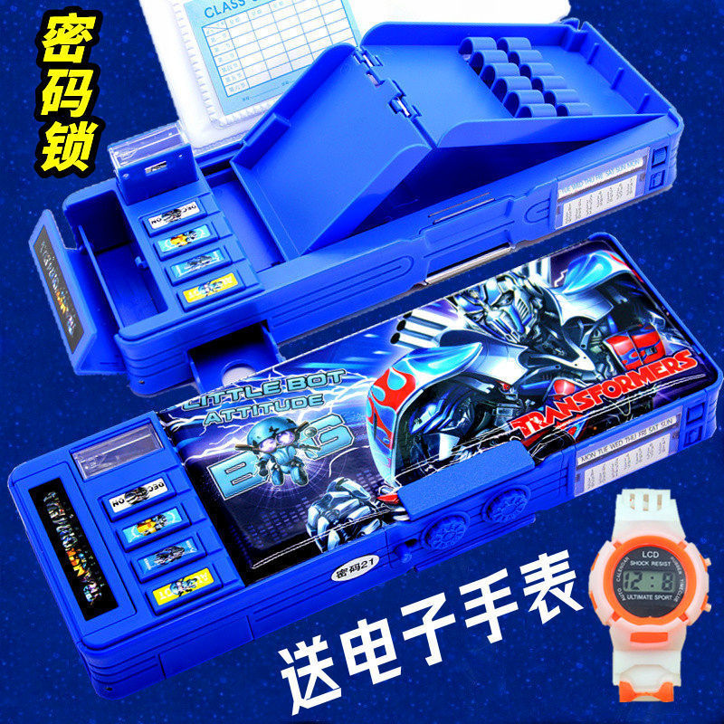 新疆包邮变形金刚男生密码锁文具盒网红笔盒男女小学生多功能铅笔