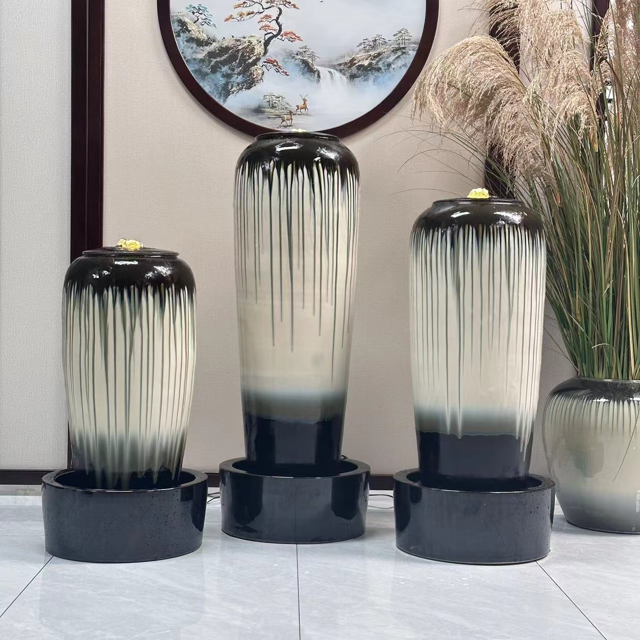 景德镇陶瓷花瓶流水系摆件庭院瀑布景观办公室装饰鱼池造景循环水