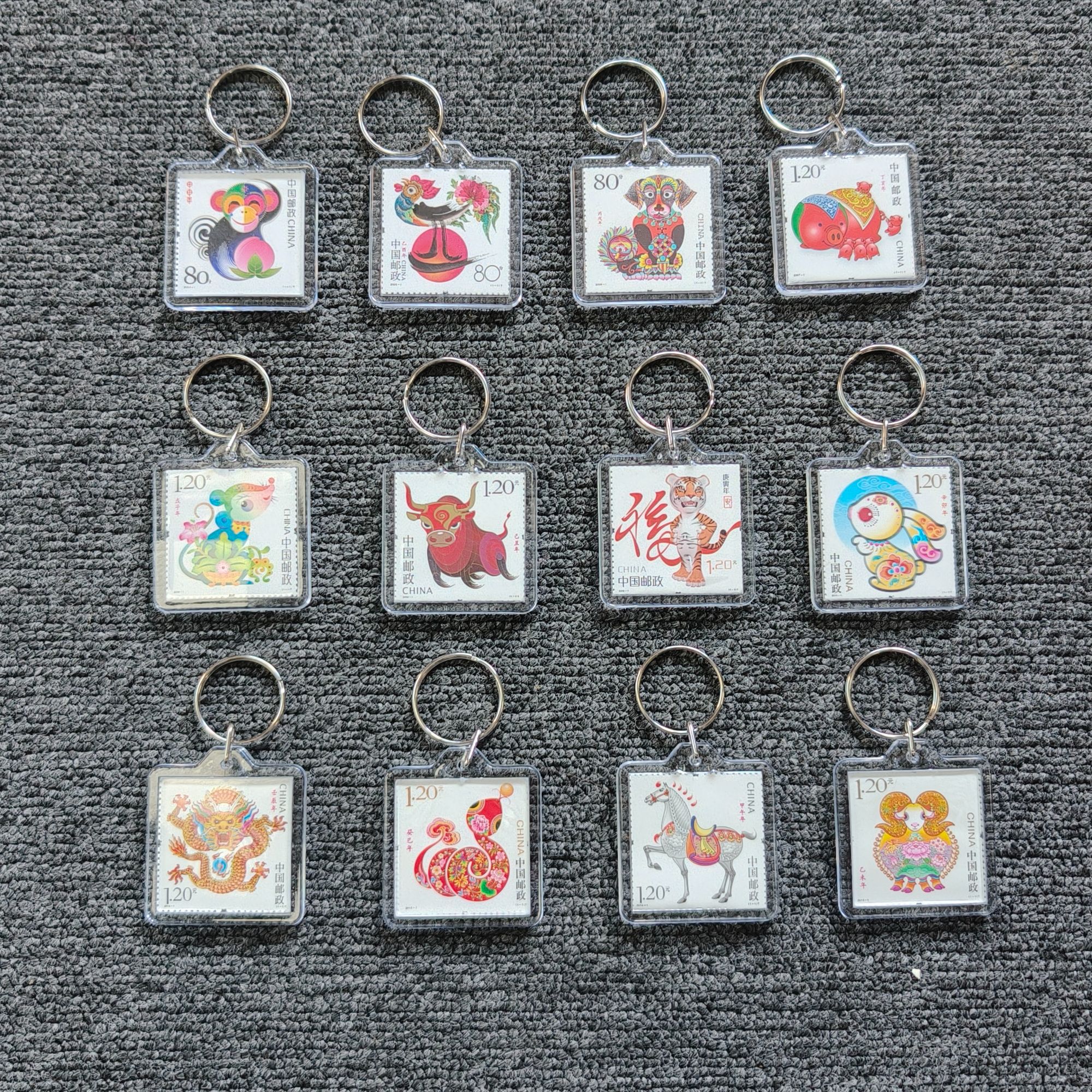 中国邮政官方.三轮生肖双面邮票钥匙扣 浙邮文创