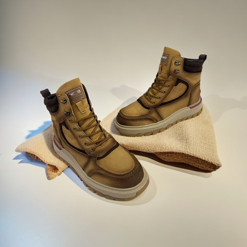 冬季真皮高帮鞋男英伦风复古保暖加绒马丁靴厚底休闲工装鞋软底