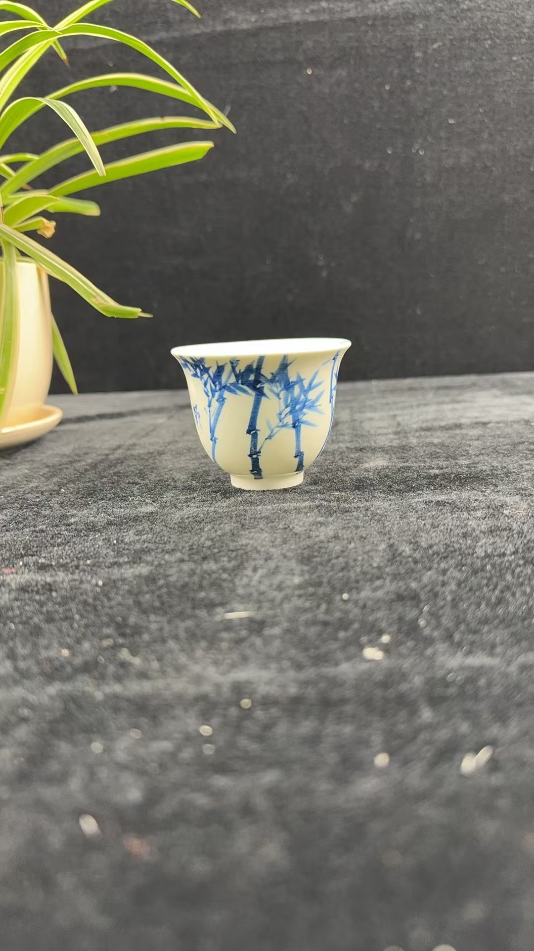 景德镇高温陶瓷茶具手工手绘青花竹子铃铛杯主人杯