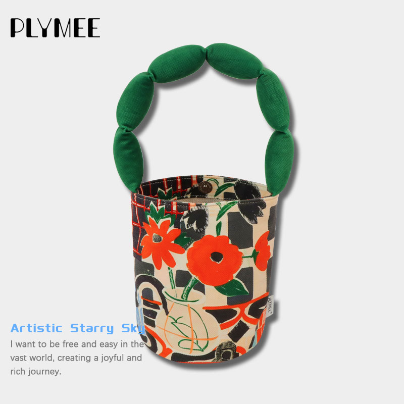  PLYMEE水桶设计师原创2024时尚个性潮流新款抽象油画花手提包