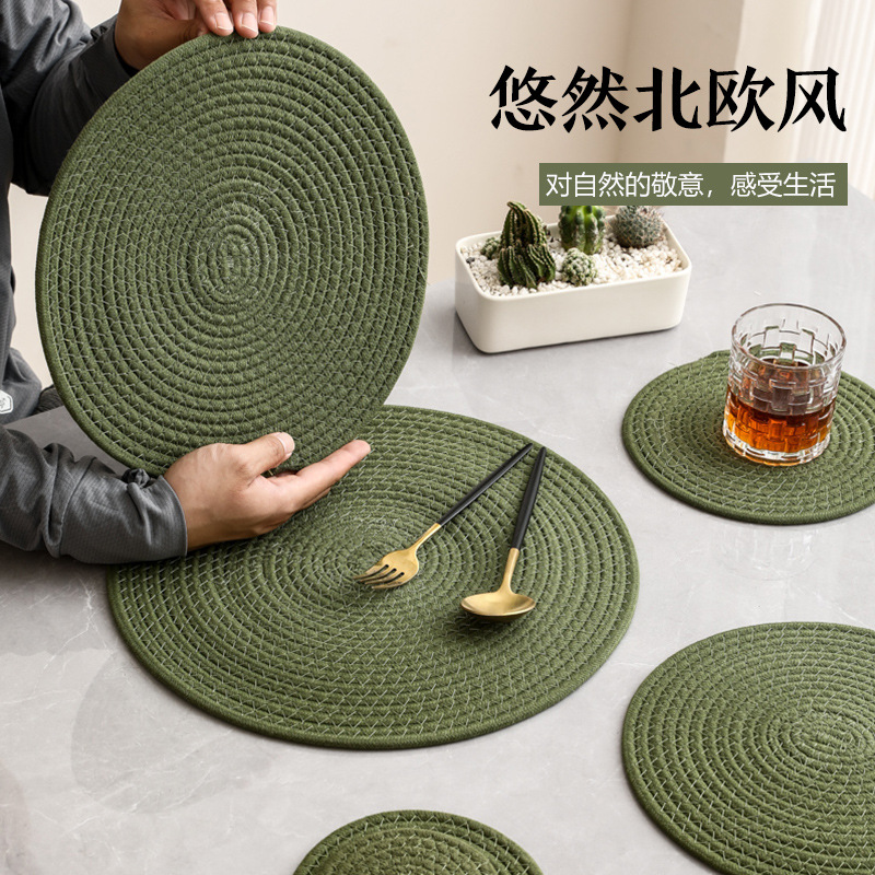 亚麻绳隔热垫炭炉垫烧水壶垫简约桌垫子加厚防烫手工圆形草编碗垫