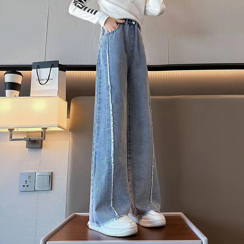 女童阔腿裤百搭新款春秋洋气儿童中大童宽松休闲牛仔裤时尚裤子潮