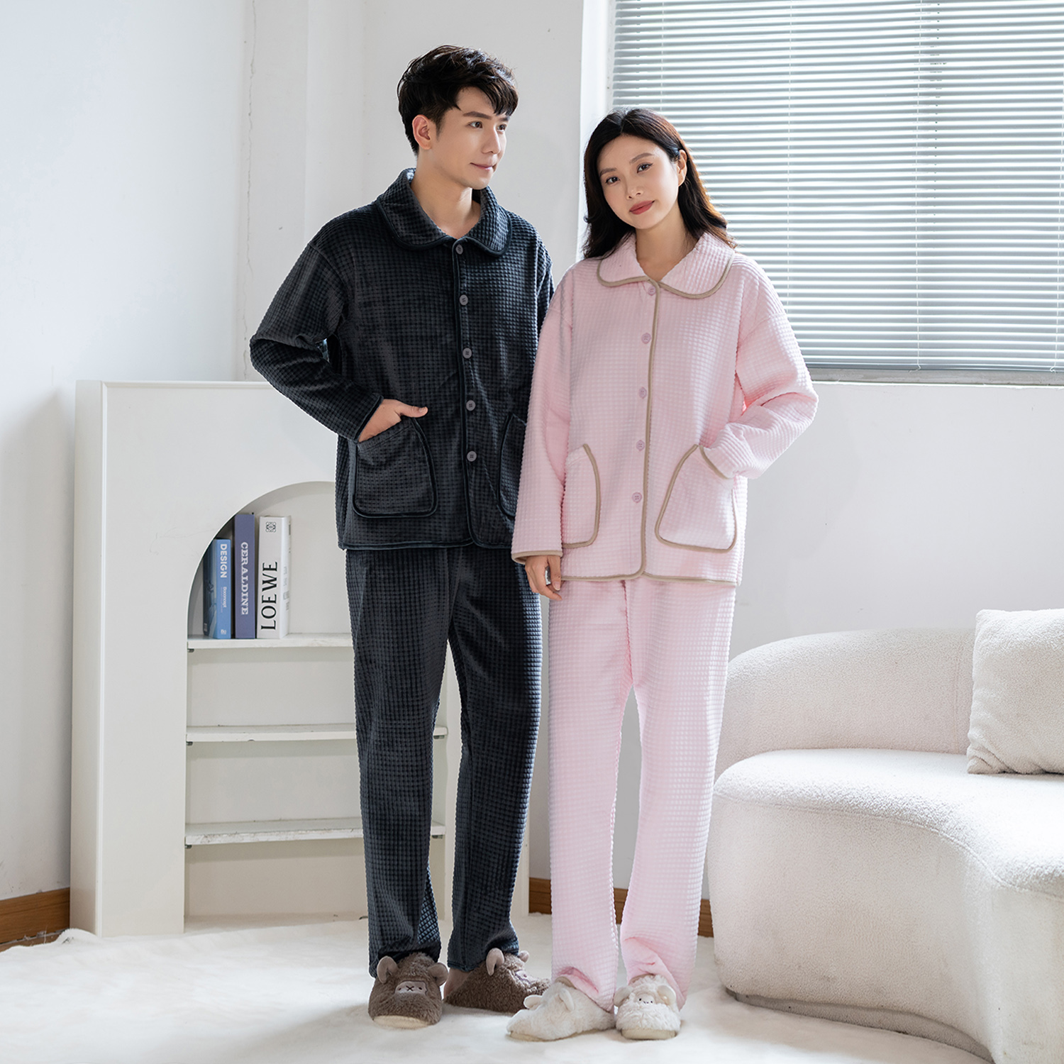 睡男女套装大码春秋长袖男女老人加绒加厚冬天秋冬富贵绒家居服