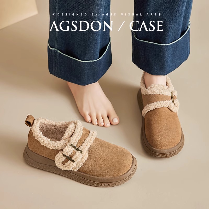 奥古狮登勃肯鞋女2025秋冬加绒加厚雪地靴一脚蹬厚底保暖棉鞋H