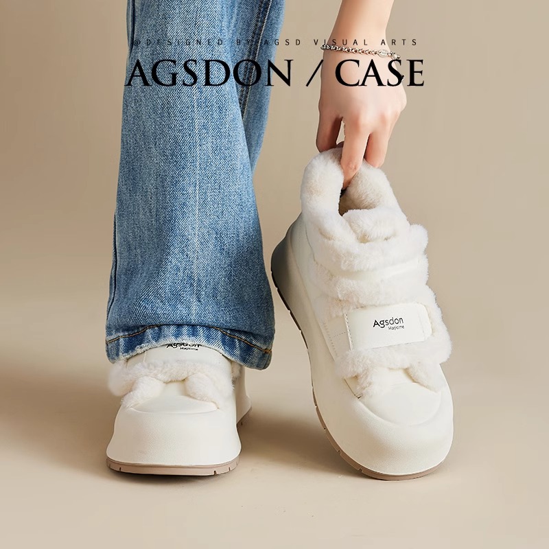~奥古狮登雪地靴女2025新款秋冬保暖棉鞋百搭加绒小白鞋高帮板鞋W