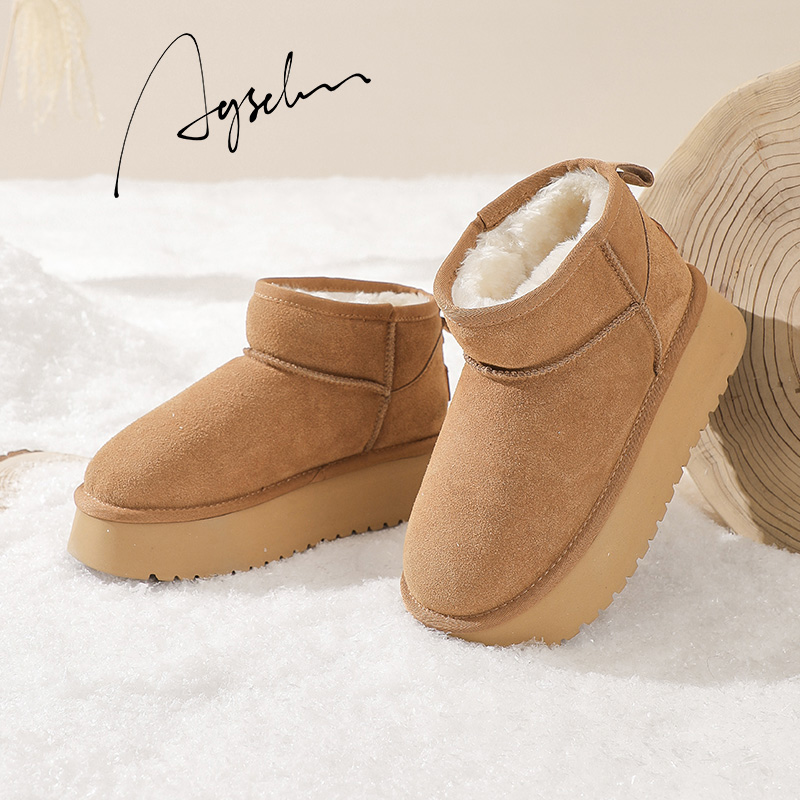奥古狮登雪地靴女2025新款冬季加绒加厚面包短靴厚底保暖东北棉鞋