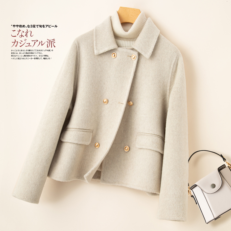 双面呢大衣女短款娃娃领秋冬高端呢子时尚小香风百搭小款毛呢外套