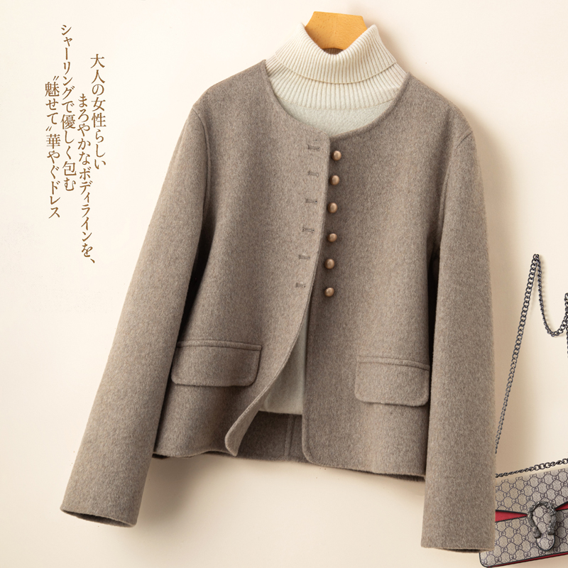 双面呢大衣女短款高端秋冬呢子赫本风圆领宽松百搭小款毛呢外套
