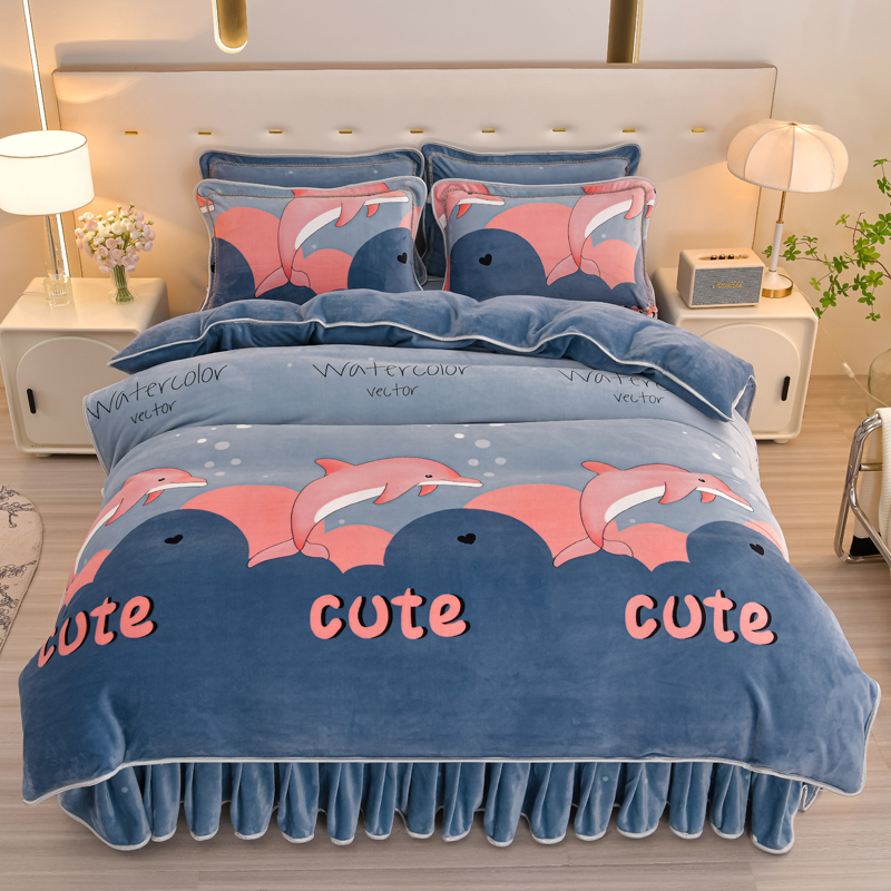 新加厚牛奶绒单被套床上用品双面绒可爱学生加绒毛绒被罩印花单人