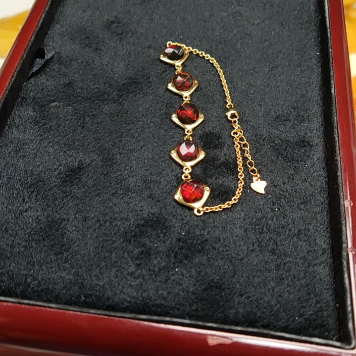 蓝珀手链银S925镀金镶嵌